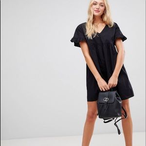 Cotton Smock Mini Dress with V neck and V back
